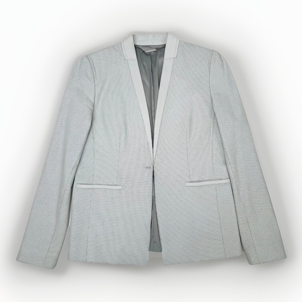Elie Tahari Sz 6 100% Lambs Leather Darcy‎ Blazer Bone White Perforated Jacket